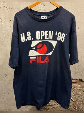 Vintage 1996 US Open Tennis Navy Blue Graphic T-Shirt Sporty Large L Oversized